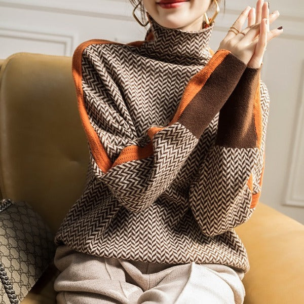 Elenor | Herringbone Luxe Turtleneck