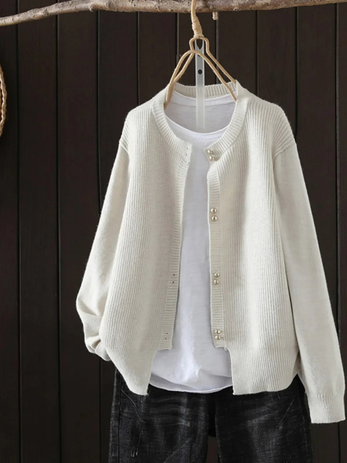 Elara Pearl-Button Cardigan