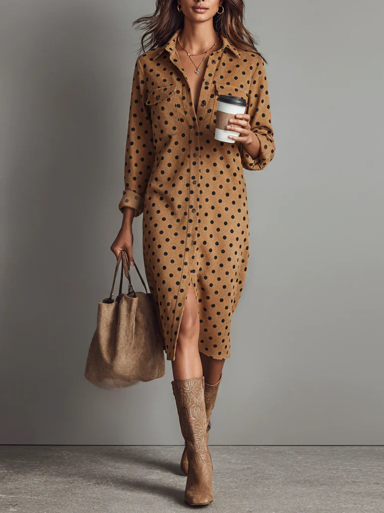 Claudia Polka Dot Faux Leather Midi Dress