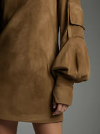 Florence Loose-Fit Suede Turtleneck Mini Dress