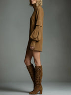 Florence Loose-Fit Suede Turtleneck Mini Dress