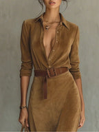 Célianne - Chic Suede Maxi Gown