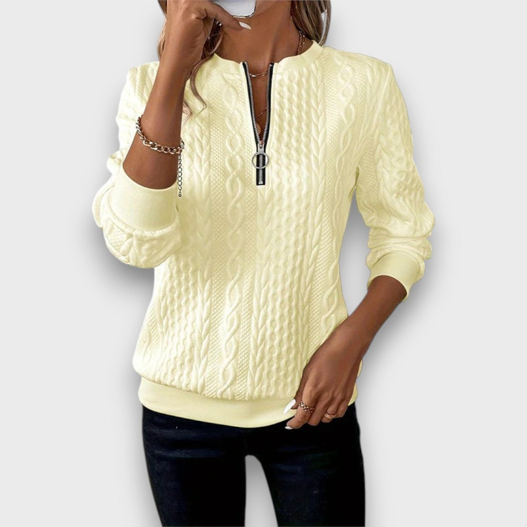 Solena Cable-Knit Zip Front Sweater