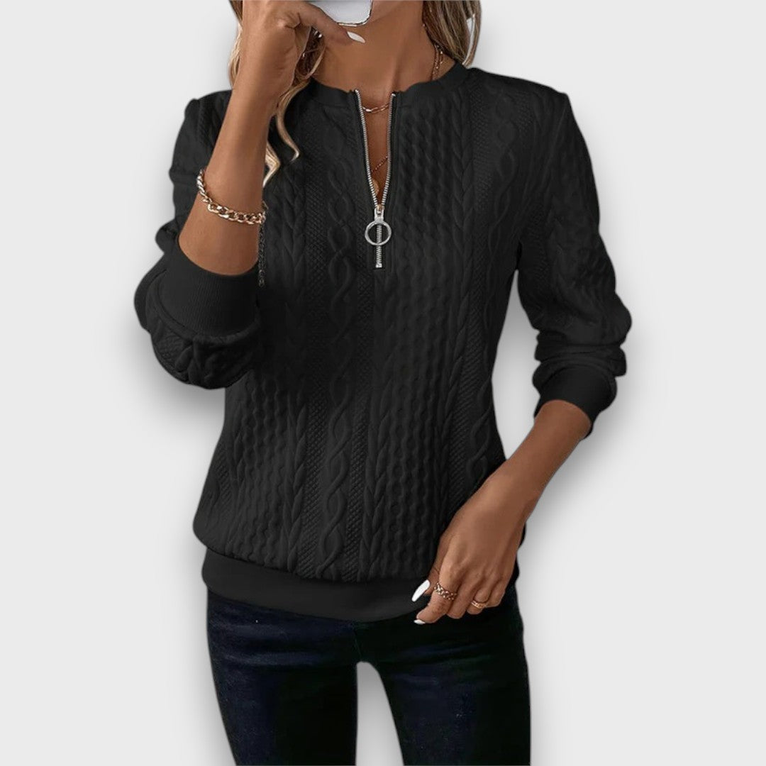 Solena Cable-Knit Zip Front Sweater