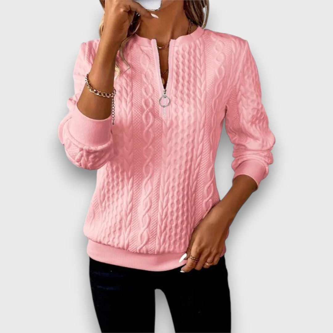 Solena Cable-Knit Zip Front Sweater