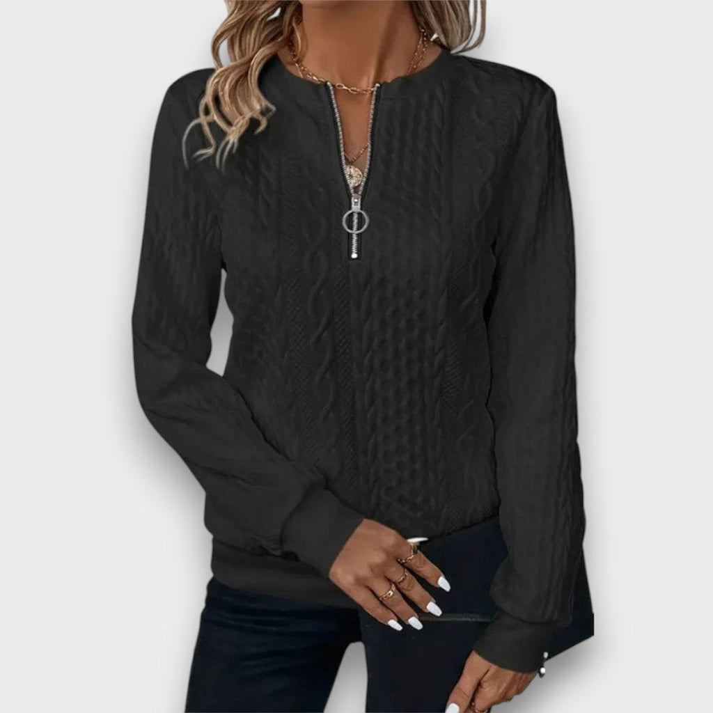 Solena Cable-Knit Zip Front Sweater