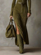 Evelyn | Belted Suede Zip Dress