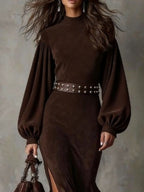 Harriet Vintage Lantern-Sleeve Midi Dress