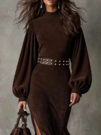 Harriet Vintage Lantern-Sleeve Midi Dress