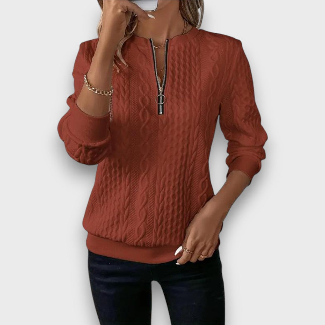 Solena Cable-Knit Zip Front Sweater