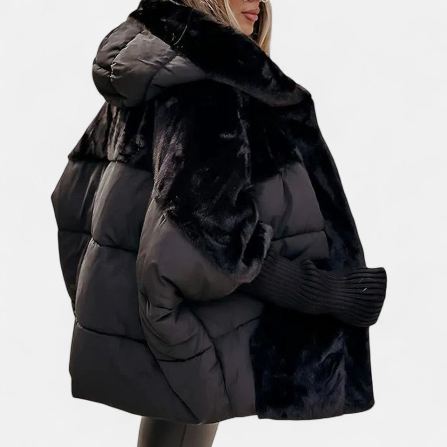 Kimmy Oversized Hooded Patchwork Puffer Coat