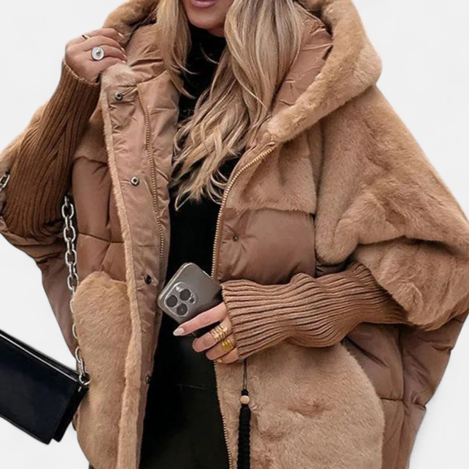 Kimmy Oversized Hooded Patchwork Puffer Coat